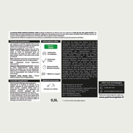 Peinture 0,5 L Extérieur Multi-matériaux - Blanc RAL9003