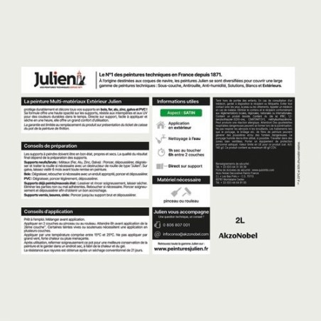 Peinture 2 L Extérieur Multi-matériaux - Blanc RAL9003