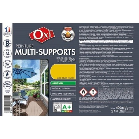 Bombe peinture Satin Multi-supports 400 ml Top 3+ - Jaune Sécurité