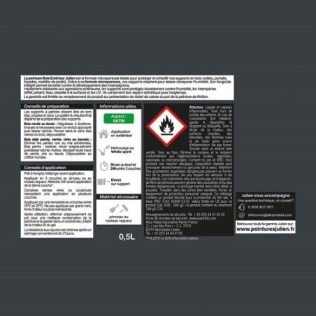 Peinture microporeuse 0,5 L Extérieur Bois Satin - Gris Anthracite RAL7016