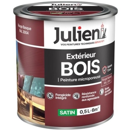 Peinture microporeuse 0,5 L Extérieur Bois Satin - Rouge Basque RAL3004