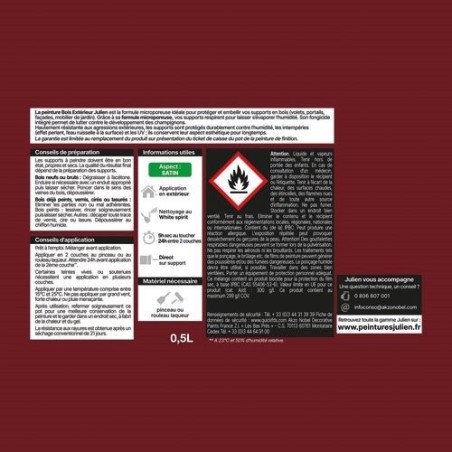Peinture microporeuse 0,5 L Extérieur Bois Satin - Rouge Basque RAL3004