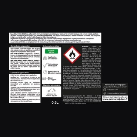 Peinture microporeuse 0,5 L Extérieur Bois Satin - Noir RAL9005