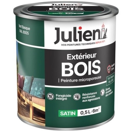 Peinture microporeuse 0,5 L Extérieur Bois Satin - Vert Basque RAL6005