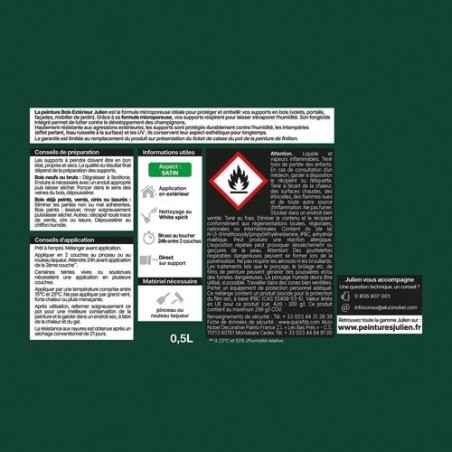 Peinture microporeuse 0,5 L Extérieur Bois Satin - Vert Basque RAL6005