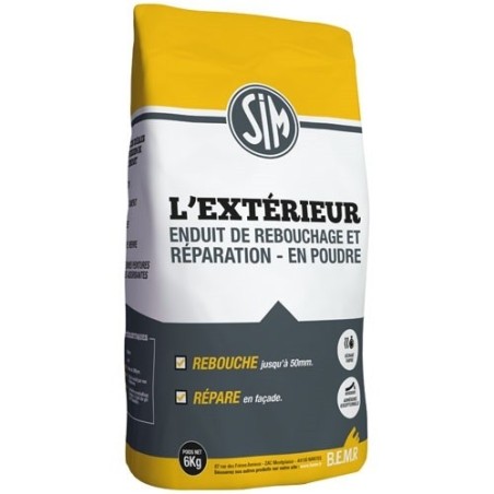 Enduit extérieur blanc de réparation et de rebouchage - 6 Kg
