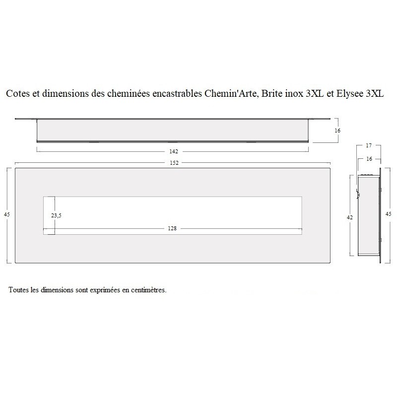 Cheminée décorative encastrable Elysée 3XL 152 cm