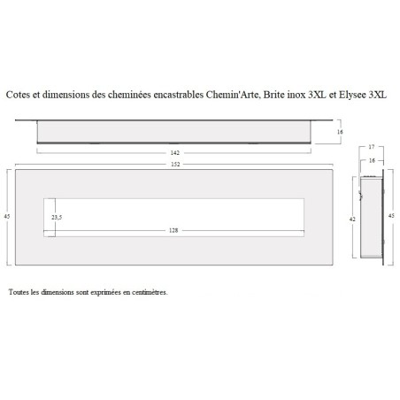 Cheminée décorative encastrable Elysée 3XL 152 cm
