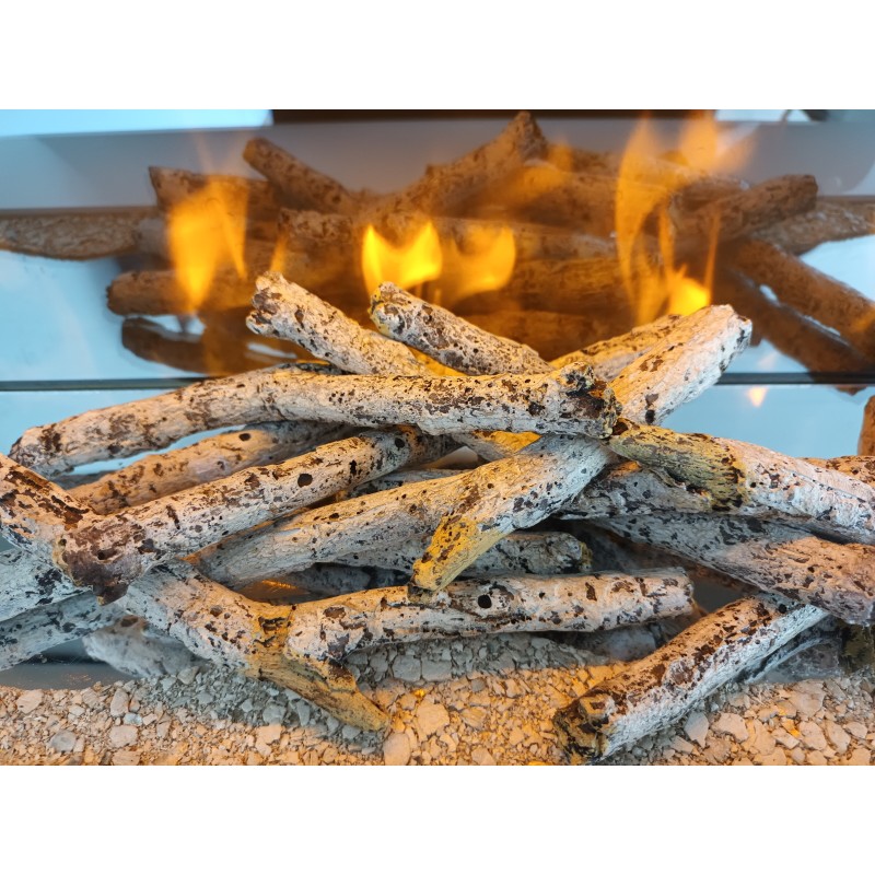 Lot de 5 bûches décoratives imitation bouleau pour cheminée électrique