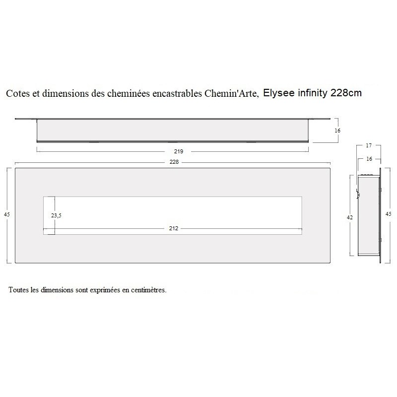 Cheminée décorative encastrable Elysée Infinity 228cm